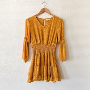 Chelsea & Violet Girls Golden Swiss Dot Long Sleeve Dress